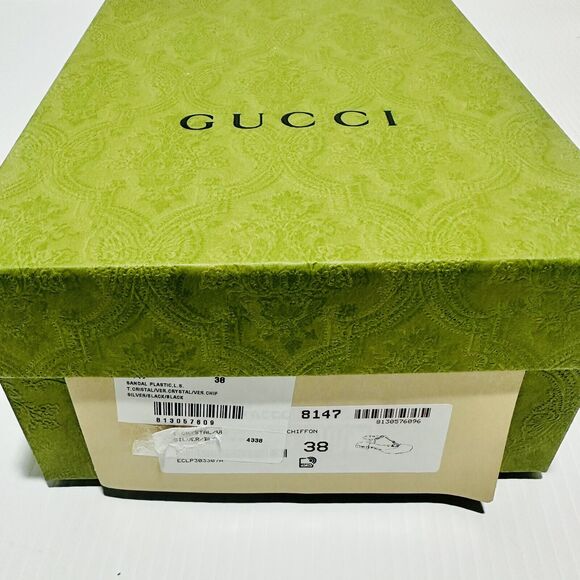 NIB Gucci Ballet Flat EU 38 US 8 Double G T-Strap Silver Glitter Shoes $920 - Picture 11 of 12